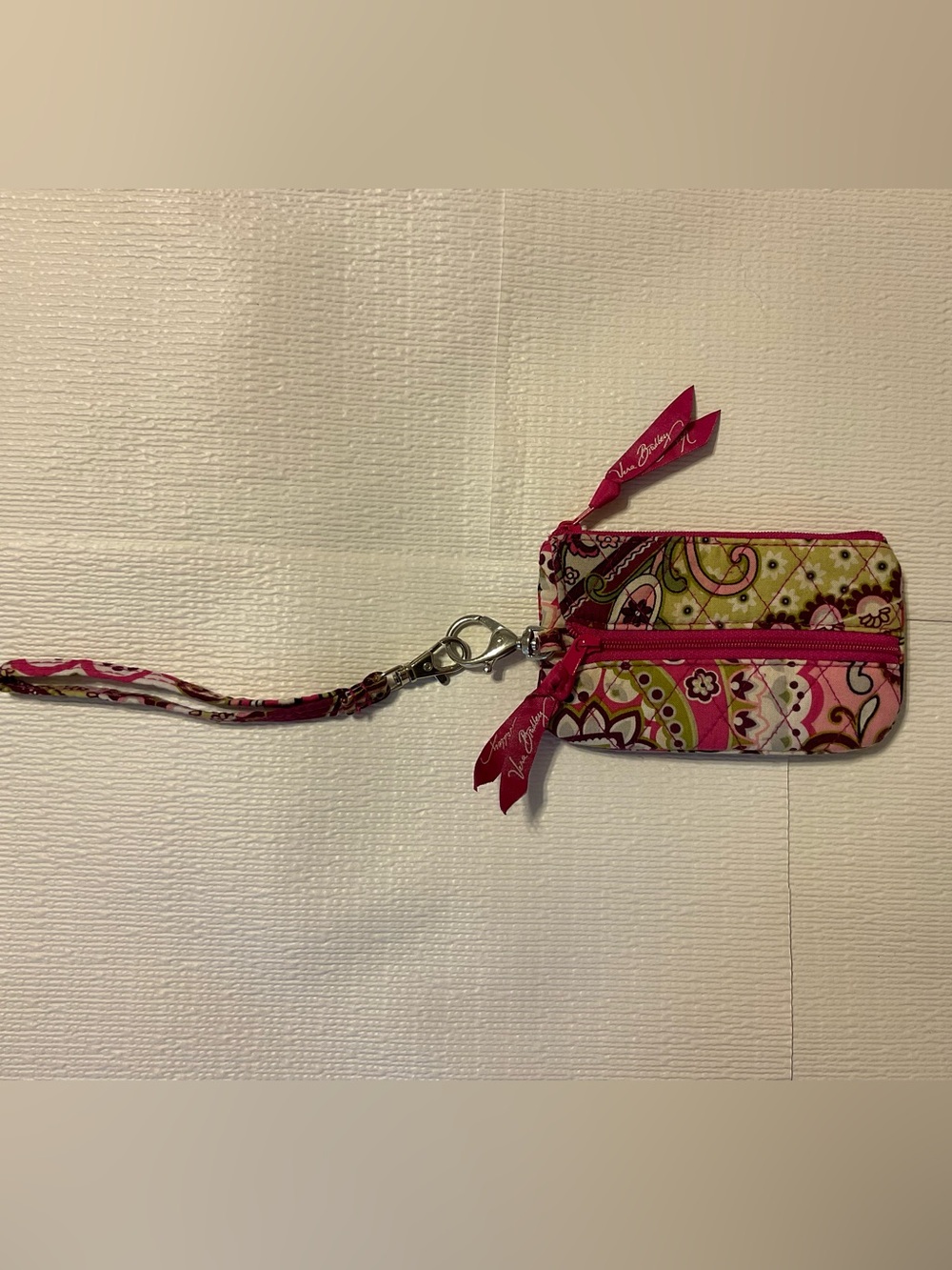 Vera Bradley Pink and Green Paisley Quilted Wristlet Wallet
